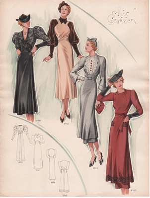 5 VINTAGE FRENCH FASHION PRINTS 1936